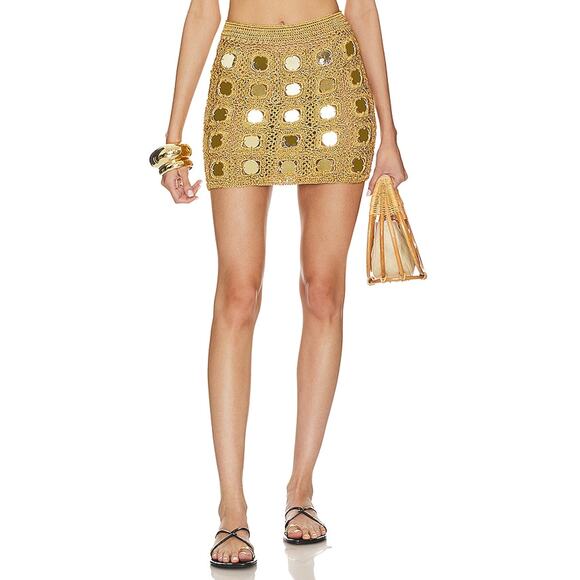 Alix Pinho 'Translucid' Gold Cotton Mini Skirt Size M - NWT - Picture 1 of 5